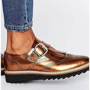 ASOS MINDI BRONZE LEATHER MONK FLATS 10M $75